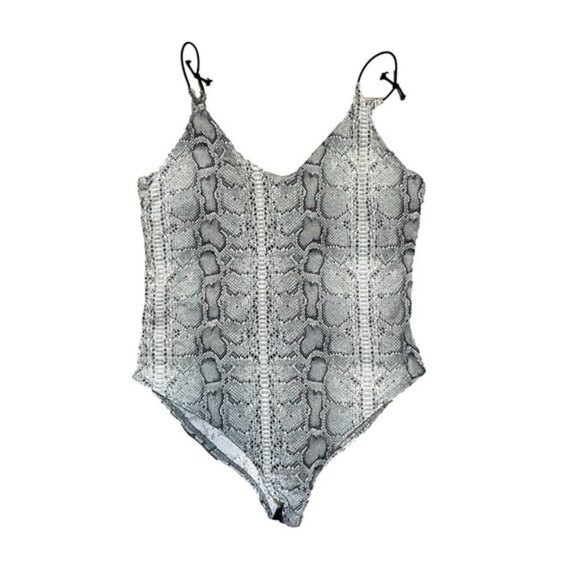 Snake Print Bodysuit Small V Neck Spaghetti Strap - Picture 4 of 5